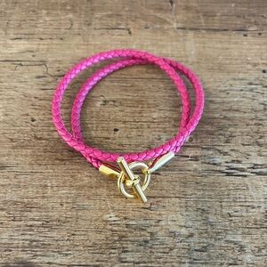 Pink Braided Bracelet with Gold Clasp